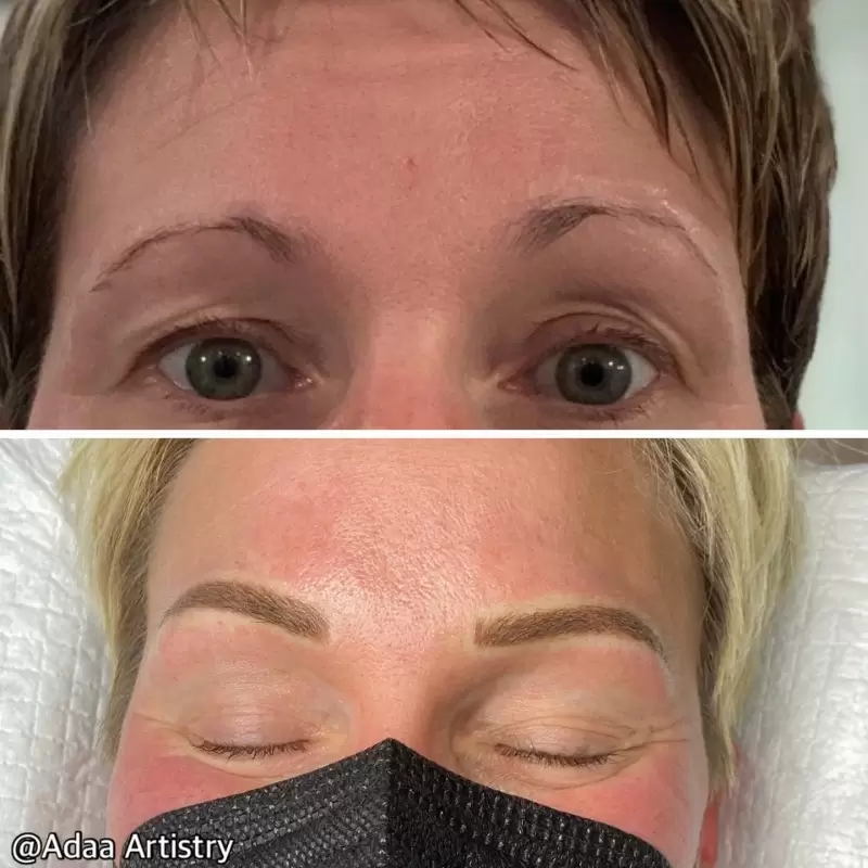 Permanent eyebrow microblading natural shaped brows