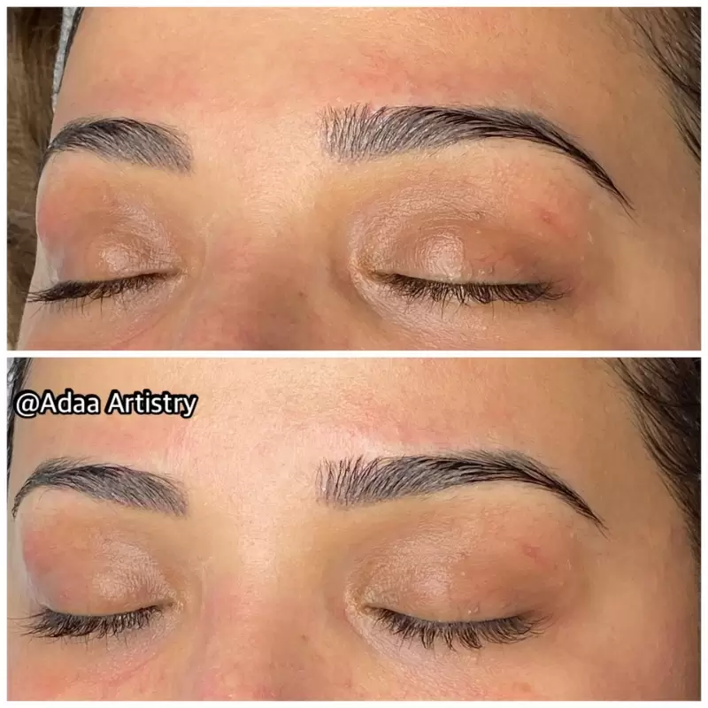 Permanent eyebrow microblading natural shaped brows