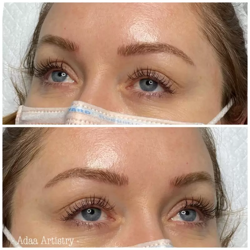 Permanent eyebrow microblading natural shaped brows
