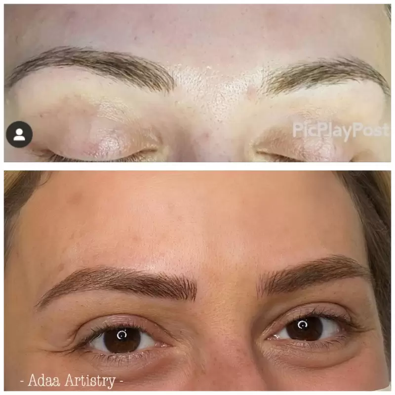Permanent eyebrow microblading natural shaped brows