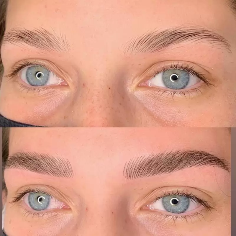 Permanent eyebrow microblading natural shaped brows