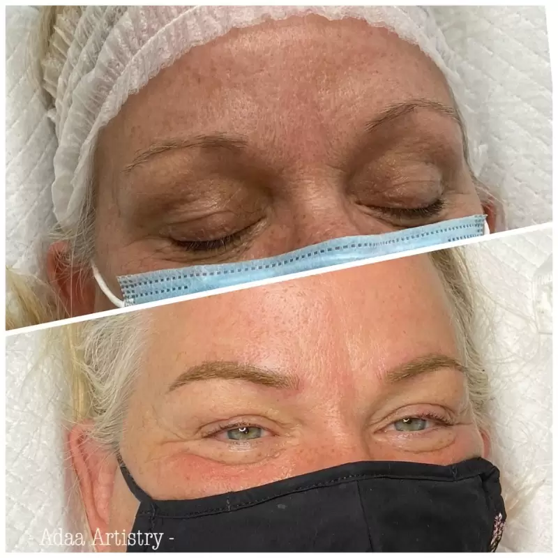 Permanent eyebrow microblading natural shaped brows