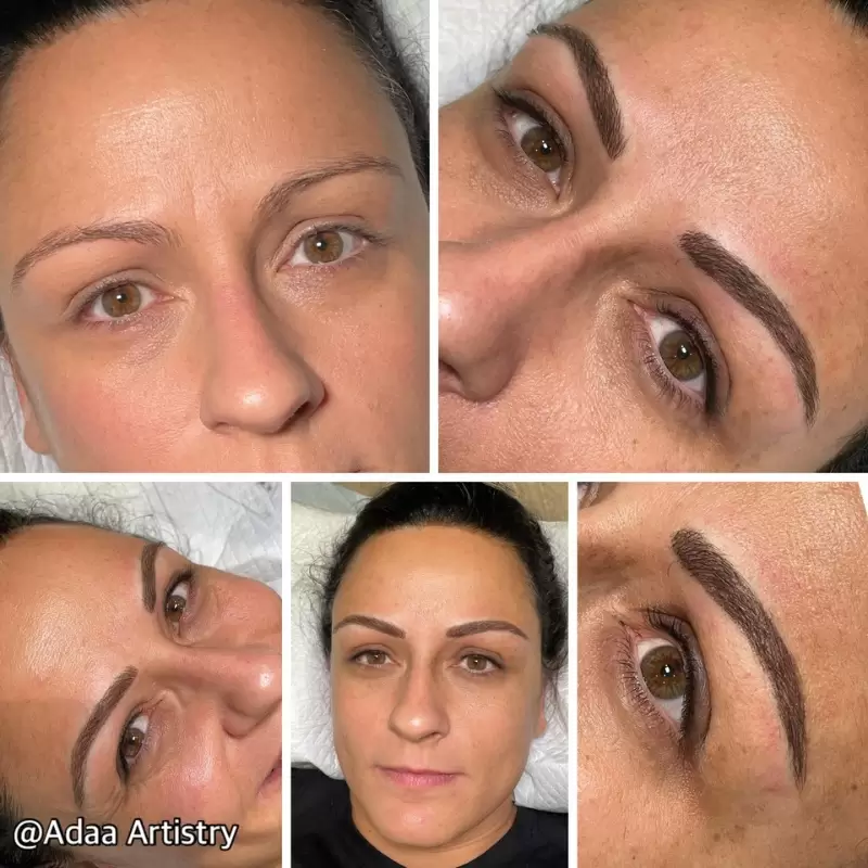 Permanent eyebrow microblading natural shaped brows