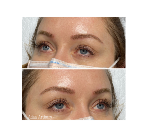 Permanent eyebrow microblading natural shaped brows
