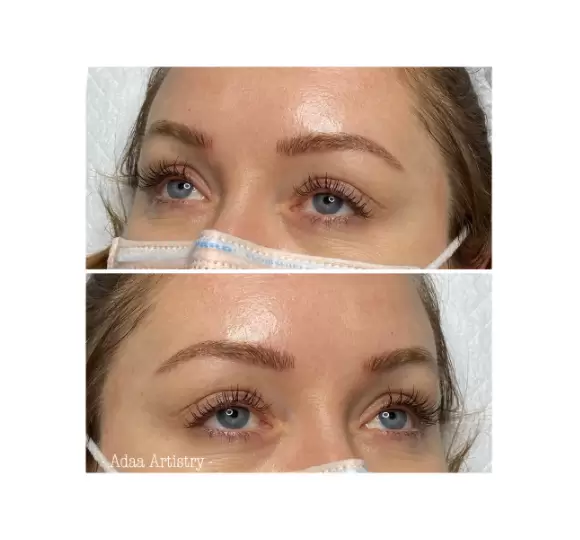 Permanent eyebrow microblading natural shaped brows
